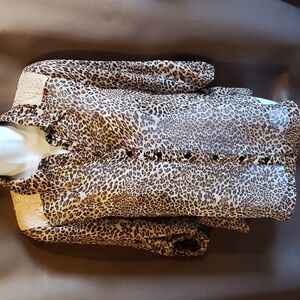 A. Byer Leopard Print Sheer Blouse with Lace Shoulders Women's Size M